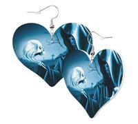 Cute Double-Sided Heart Earrings Skull Grim Reaper Ghost Trendy Fun Faux Leather Dangle Earrings Jewellery Gift For Women Girls