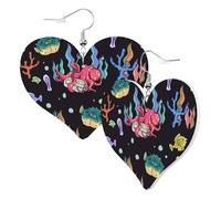 Cute Double-Sided Heart Earrings Underwater World Fish Trendy Fun Faux Leather Dangle Earrings Jewellery Gift For Women Girls