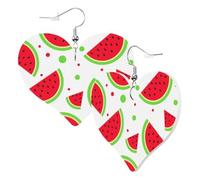 Cute Double-Sided Heart Earrings Watermelon Polka Dots Trendy Fun Faux Leather Dangle Earrings Jewellery Gift For Women Girls