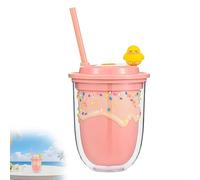 Cute Double Wall Plastic Tumbler with Straw, Dessert Drip Design with Adorable Chick & Fried Egg Decor, Insulated Photo Prop Cup for Kids, Teens & Summer Outdoor Use