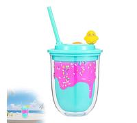 Cute Double Wall Plastic Tumbler with Straw, Dessert Drip Design with Adorable Chick & Fried Egg Decor, Insulated Photo Prop Cup for Kids, Teens & Summer Outdoor Use