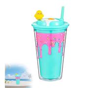Cute Double Wall Plastic Tumbler with Straw, Dessert Drip Design with Adorable Chick & Fried Egg Decor, Insulated Photo Prop Cup for Kids, Teens & Summer Outdoor Use