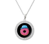Cute Doughnut Donut Wearing Hat Women's Custom Pendant Necklace Round Diamond Necklaces Jewelry Gifts for Men Birthday