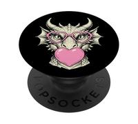 Cute Dragon Blowing Pink Valentine Heart Bubble Gum PopSockets Adhesive PopGrip