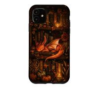 Cute Dragon Bookshelf Cottagecore Fall Pumpkin Cozy Fantasy Case for iPhone 11
