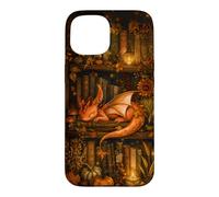 Cute Dragon Bookshelf Cottagecore Fall Pumpkin Cozy Fantasy Case for iPhone 15