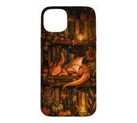 Cute Dragon Bookshelf Cottagecore Fall Pumpkin Cozy Fantasy Case for iPhone 15 Plus