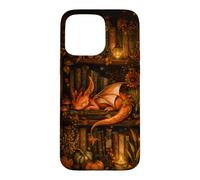 Cute Dragon Bookshelf Cottagecore Fall Pumpkin Cozy Fantasy Case for iPhone 15 Pro Max