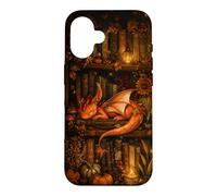 Cute Dragon Bookshelf Cottagecore Fall Pumpkin Cozy Fantasy Case for iPhone 16