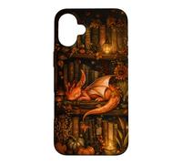 Cute Dragon Bookshelf Cottagecore Fall Pumpkin Cozy Fantasy Case for iPhone 16 Plus