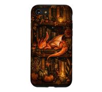 Cute Dragon Bookshelf Cottagecore Fall Pumpkin Cozy Fantasy Case for iPhone SE (2020) / 7/8