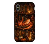 Cute Dragon Bookshelf Cottagecore Fall Pumpkin Cozy Fantasy Case for iPhone X/XS