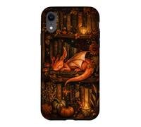 Cute Dragon Bookshelf Cottagecore Fall Pumpkin Cozy Fantasy Case for iPhone XR