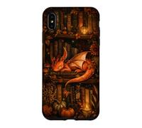 Cute Dragon Bookshelf Cottagecore Fall Pumpkin Cozy Fantasy Case for iPhone XS Max