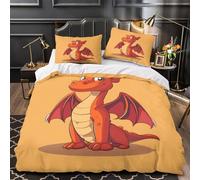 Cute Dragon Cartoon Quilt Cover 3D Print Extra Soft 3PCs Bed Linen Hidden Zipper Red Fantasy Creature Duvet Cover Premium All Season for Adults Teens Women Kids Girls Boys Youth Single（135x200cm）