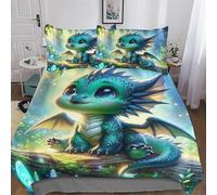 Cute Dragon Duvet Cover Set Kids Bed Cover Adults Bedroom Quilt Cover 2 PCs, 3D Printing Bedding, Soft Microfiber Bed Set Single(135x200cm)