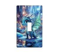 Cute Dragon Light Switch Cover Plates/Outlet Covers, Blue Fantasy Dragon for Kids Room Decor, Thermoplastic Wall Plates, Standard Size Single Toggle