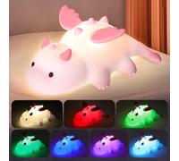 Cute Dragon Night Light, Magnetic Wall-Enabled & Auto-Off Timer, RGB 7 Color Changing Squishy Sensory Lamp for Sleep & Bedside, Birthday Gift (Pink)