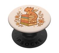Cute Dragon on Book Stack with Autumn Magic Fantasy PopSockets Adhesive PopGrip