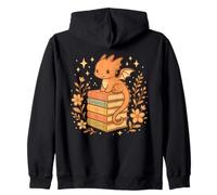 Cute Dragon on Book Stack with Autumn Magic Fantasy Zip Hoodie