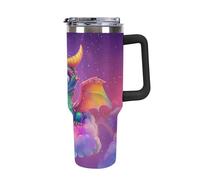 Cute Dragon Rainbow Funny Insulated Tumblers with Handle 40 Oz Stainless Steel Car Drink Tumbler Travel Coffee Cup
