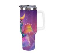 Cute Dragon Rainbow Funny Insulated Tumblers with Handle 40 Oz Stainless Steel Car Drink Tumbler Travel Coffee Cup
