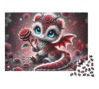 Cute Dragon Rose 1000pc Rose Dragon Thick Cardboard Jigsaw Puzzle for Stress Relief Seekers Christmas Gathering Home Decor Holiday Pastime Social Icebreaker Present 38x26cm/1000pcs
