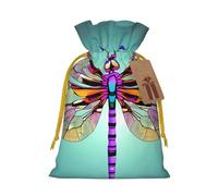Cute Dragonfly Pattern Linen Drawstring Gift Bag Xmas Party Candy Bag Reusable Storage Pouches