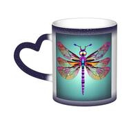 Cute Dragonfly Pattern Print Mystical Color Changing Mug, Black to White Thermal Mug for Coffee Tea Home Office