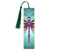 Cute Dragonfly Pattern Print Wooden Tassel Bookmarks for Book Lover Men Women Teachers Cool Unusual Gift 5PCS