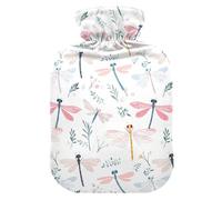 Cute Dragonfly White Hot Water Bottle with Soft Cover, 1L Hot Compresses for The Body for Sore Muscle