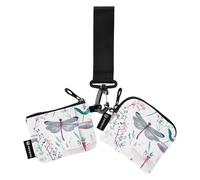 Cute Dragonfly White Women's Change Wallet Card Cases Mini Fashion Identity Card Protector with Zipper Pocket for Work Travel 2 Pcs, cute Dragonfly white, One Size, Modern