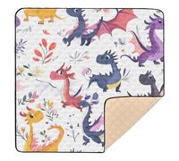 Cute Dragons Colorful White2 Large Non-Slip Baby Playmat for Floor Lightweight Infant Play Mat for Baby Toddler Infant, 50'' x 50''