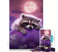 Cute Dreaming Raccoon Jigsaw Puzzles 1000 Piece for Teenagers Logic Game Sharp Edge Hard Challenge Game Night (38x26cm)