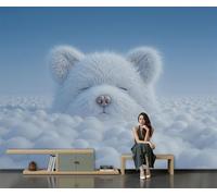 Cute Dreamy Wall Mural, Sky Clouds Little Bear Print Photo Wallpaper, Non-Woven White Wall Mural Decoration Poster Picture Design, for Living Room Bedroom TV Backdrop 400 x 280 cm