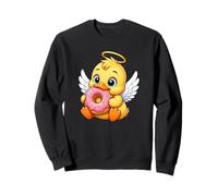 Cute duck angel with wings and a halo holding donut Sweatshirt
