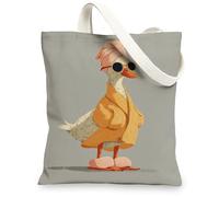 Cute Duck Canvas Tote Bags, Fun Animal Art Pattern Reusable Shopping Bags, Lightweight Washable Shoulder Strap Canvas Bags, Gray, 13x15 Inch