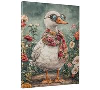 Cute Duck Canvas Wall Art, Green Floral Animal Prints, Fanciful Decor for Living Room, Bedroom, Unframed 16x20 Inch