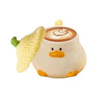 Cute Duck Coffee Mug, Funny Duck Ceramic Coffee Cup with Hat Lid,400 Ml Yellow Cartoon Tea Cup, Novelty Morning Mug Christmas Birthday Present for Friends Women Girls