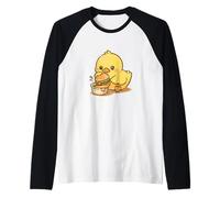 Cute Duck Dipping Burger Cartoon Raglan Baseball Tee