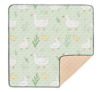 Cute Duck Duckling Grassland Green Stripe Soft Foam Baby Playmat for Indoor Outdoor Cozy Breathable Baby Kick Crawling Mat for Baby Kids Toddlers Infants, 50'' x 50''