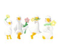 Cute Duck Figurine Car Screen Topper Set with Flower Poses | Four-Pose Flower Duck Pack with Secure Clip-On (No Tape). Adorable rosy-cheeked duck design, safe compact size for drivers,