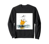 Cute Duck in Raincoat Umbrella Puddle Rainy Day Sweatshirt