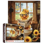 Cute Duck Puzzle 1000 Pieces for Adults Hilarious Bathroom Jigsaw Puzzle with Funny Duck Reading Newspaper on Toilet Humor Puzzles Country Cabin Decor with Sunflowers Gift for Challenging Puzzle