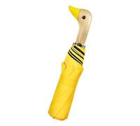 Cute Duck Shaped 3-Fold Umbrella - Wooden Handle Sun Rain Umbrella with Black Coating - 8-Bone Windproof Frame for Women - Stylish UV Protection for Daily, Office & Camping
