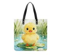 Cute Duck Spirit Square PU Leather Tote Bag