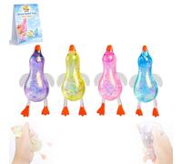 Cute Duck Squishy Sugar Stress Ball, Yellow Clear Ducky Squishy Toy, Soft Squeezy Glitter Sparkly, Ultra Moldable Slow Rise for Party Easter Basket Stuffers(4pcs)