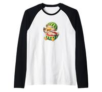 Cute Duck Watermelon Cartoon Design Raglan Baseball Tee