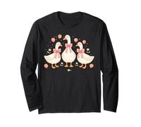Cute Duck with Strawberries Whimsical Art Long Sleeve T-Shirt