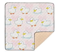 Cute Ducklings White and Pink Soft Foam Baby Play Tummy Time Mat for Floor Lightweight Foldable Newborns Kicking Mat for Newborns Babies Infants Toddlers, 50'' x 50''